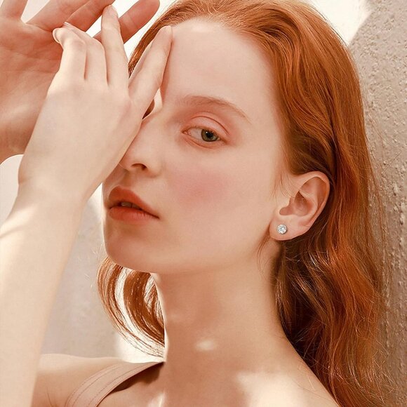 Women's Moissanite Screw Back Earrings Silver Round Moissanite - Picture 2 of 6